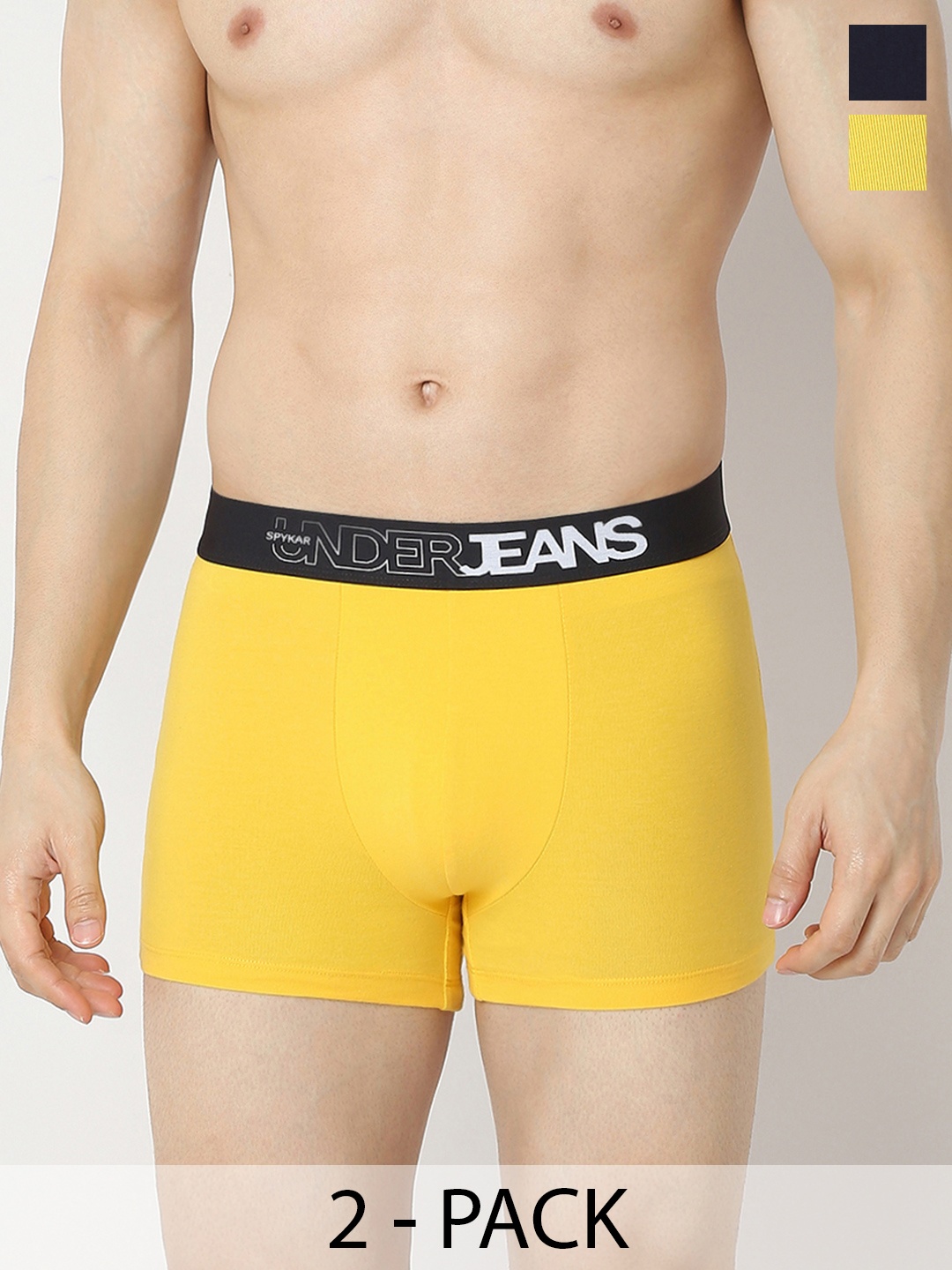 

Underjeans by Spykar Men Mid-Rise Trunks UJERPTC056YELLOWNAVY-YELLOW_NAVY, Navy blue