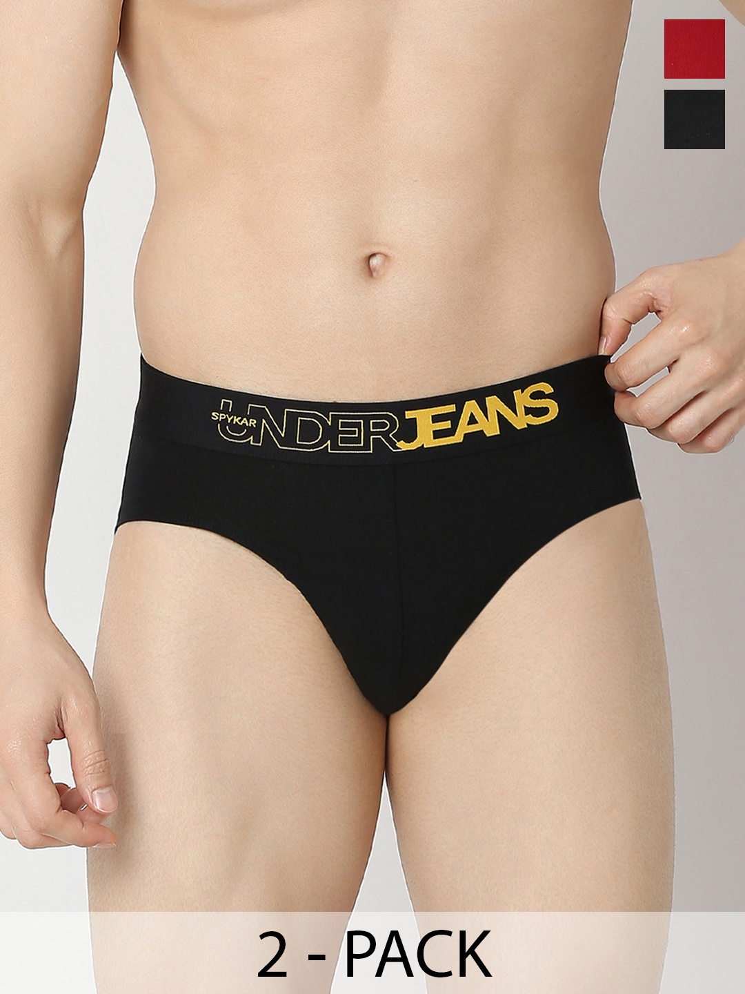 

UnderJeans by Spykar Men Mid-Rise Basic Briefs UJERPBC055BlackMaroon-Black_Maroon