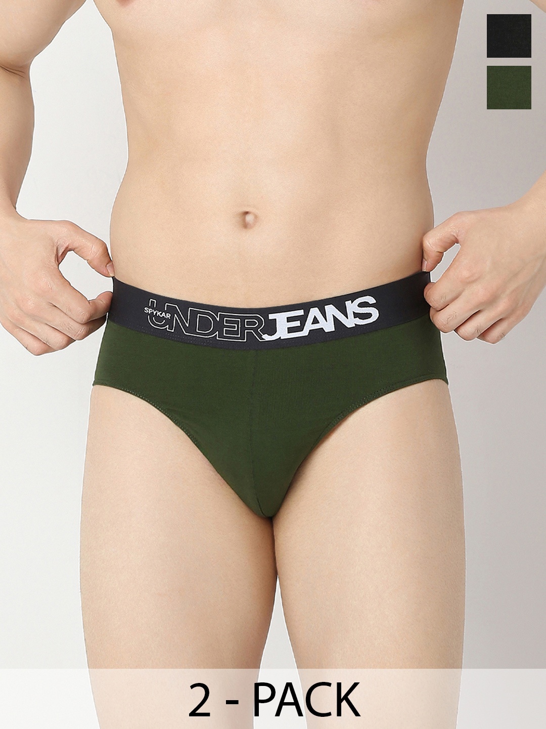 

UnderJeans by Spykar Men Mid-Rise Basic Briefs UJERPBC055OLIVEBLACK, Olive