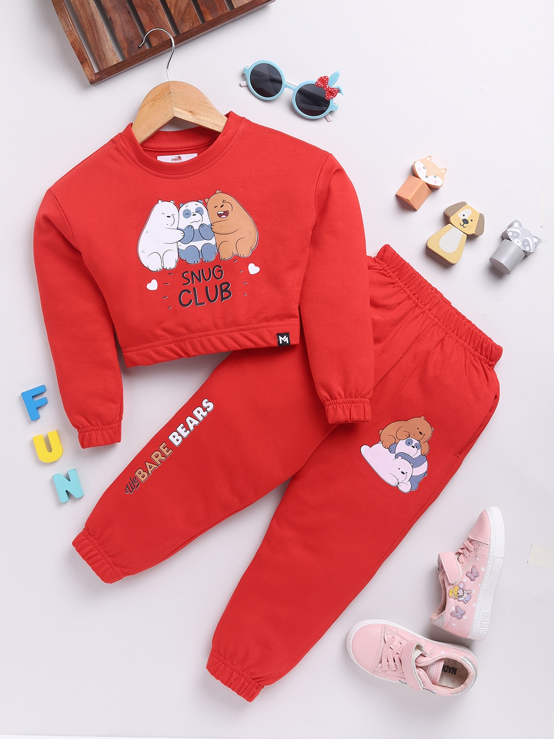 

YK X Minute Mirth Girls Pure Cotton Printed Top with Joggers, Red