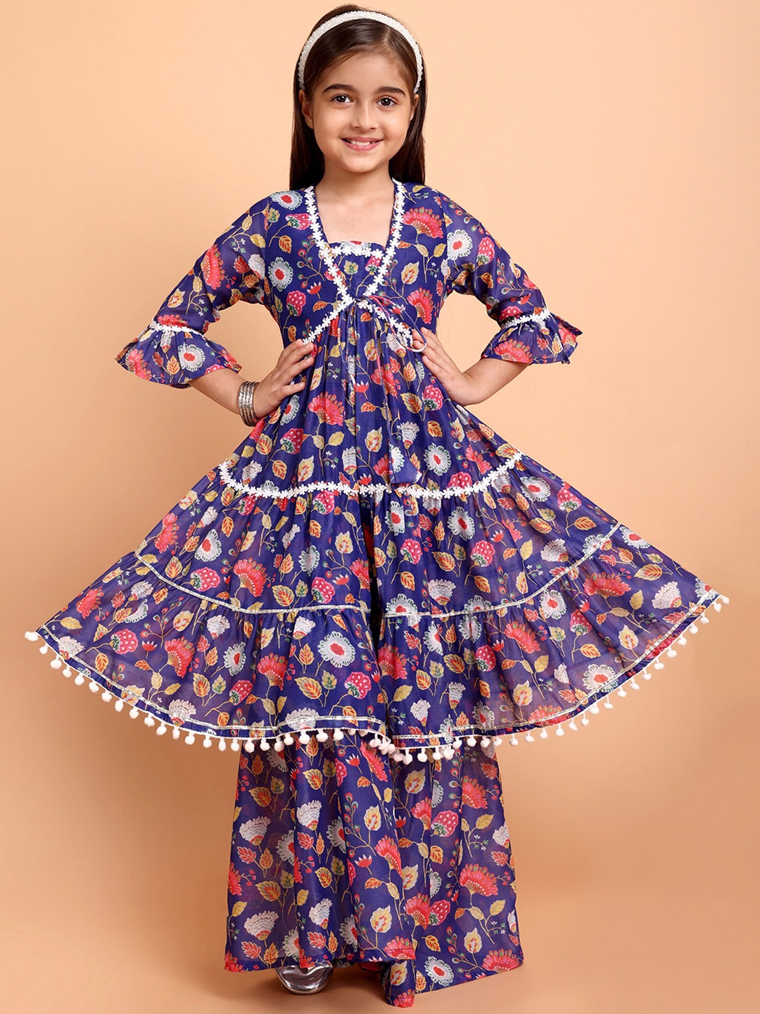 

Sangria Girls Floral Printed Anarkali Kurta With Sharara, Purple