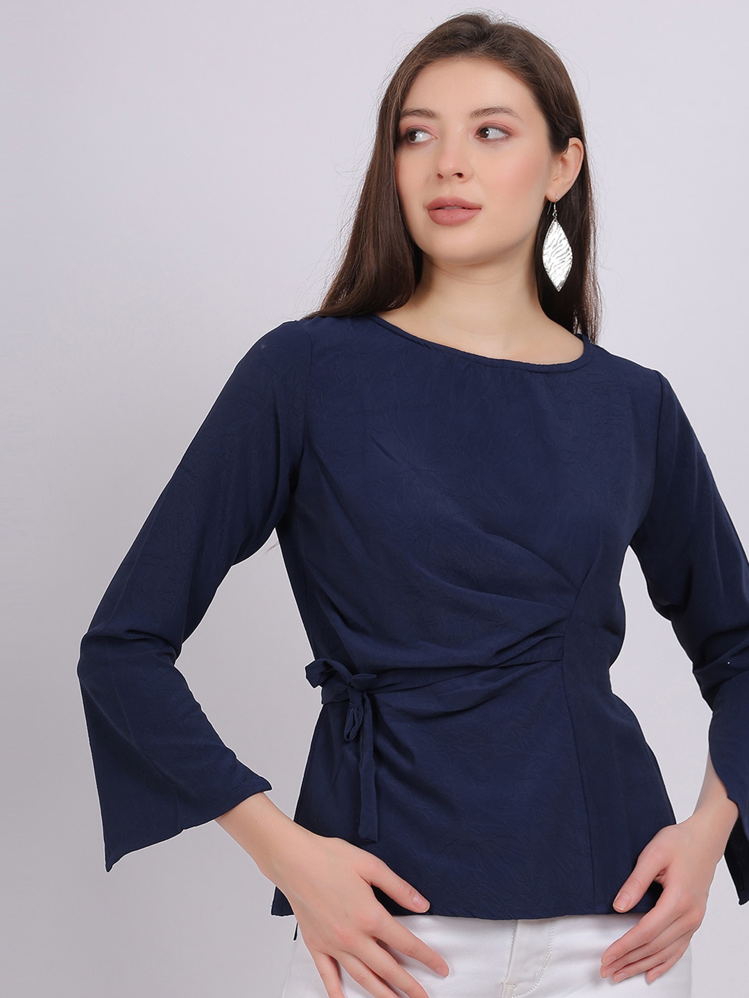 

Aumbe Women Solid Round Neck Top, Navy blue