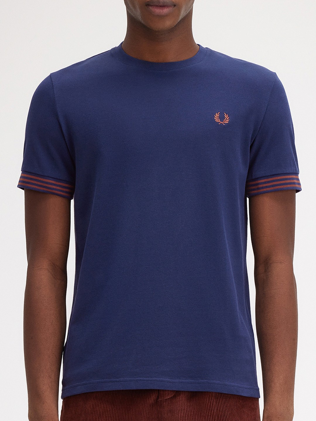 

Fred Perry Men Solid Round Neck Cotton Slim Fit T-shirt, Navy blue