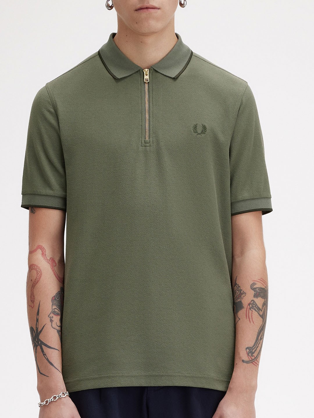 

Fred Perry Men Cotton Polo Collar Slim Fit T-shirt, Green