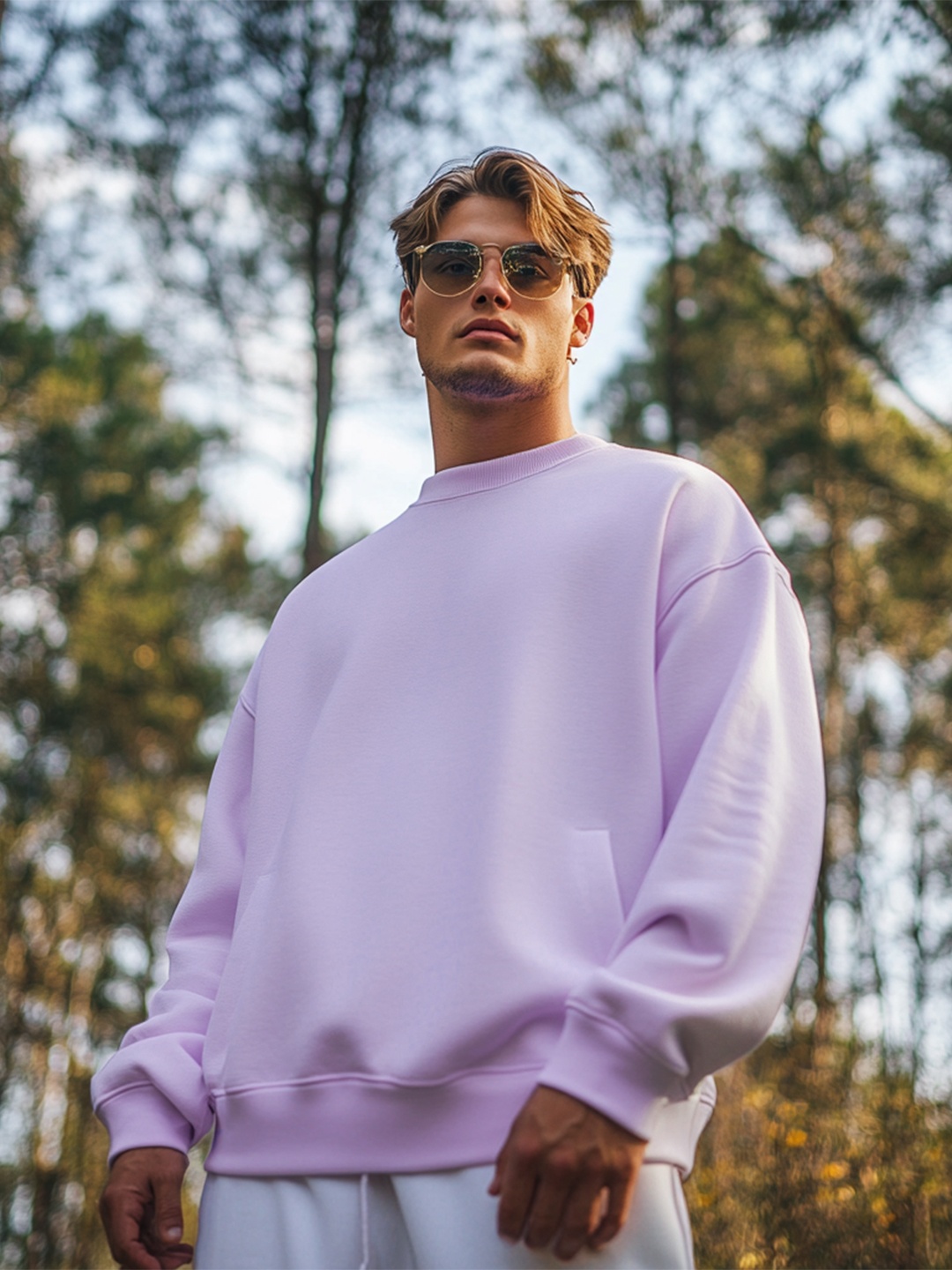 

NOBERO Oversized Solid Sweatshirt, Lavender