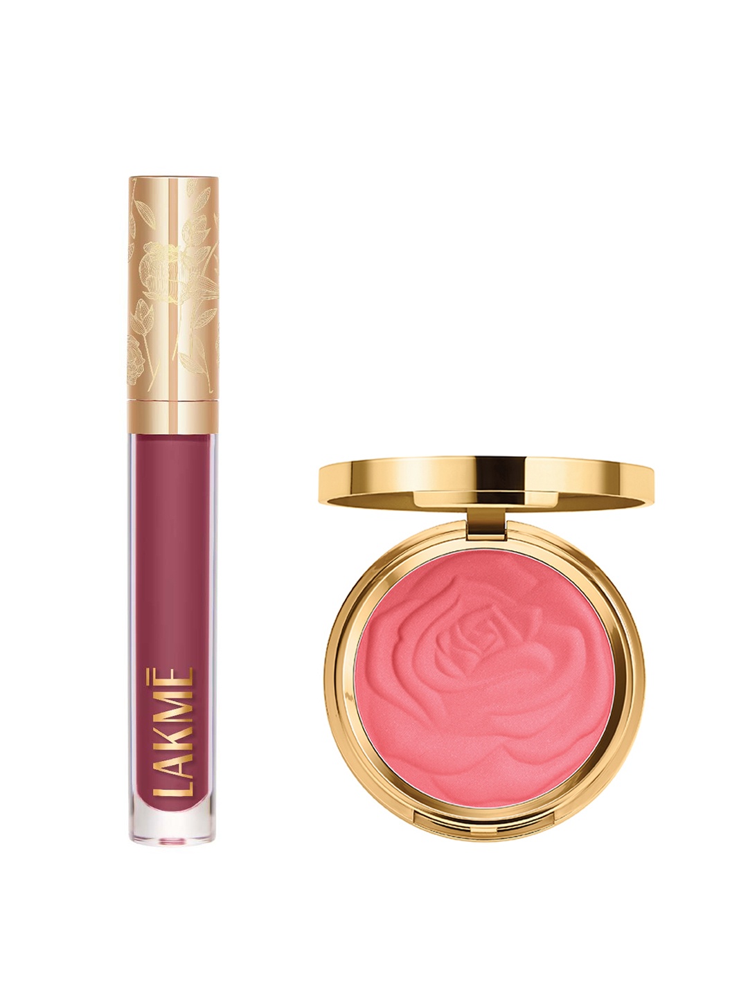 

Lakme Rouge Bloom Blush & Liquid Lipstick Combo - Pink Blossom 2 & Blushing Bae 204, Purple