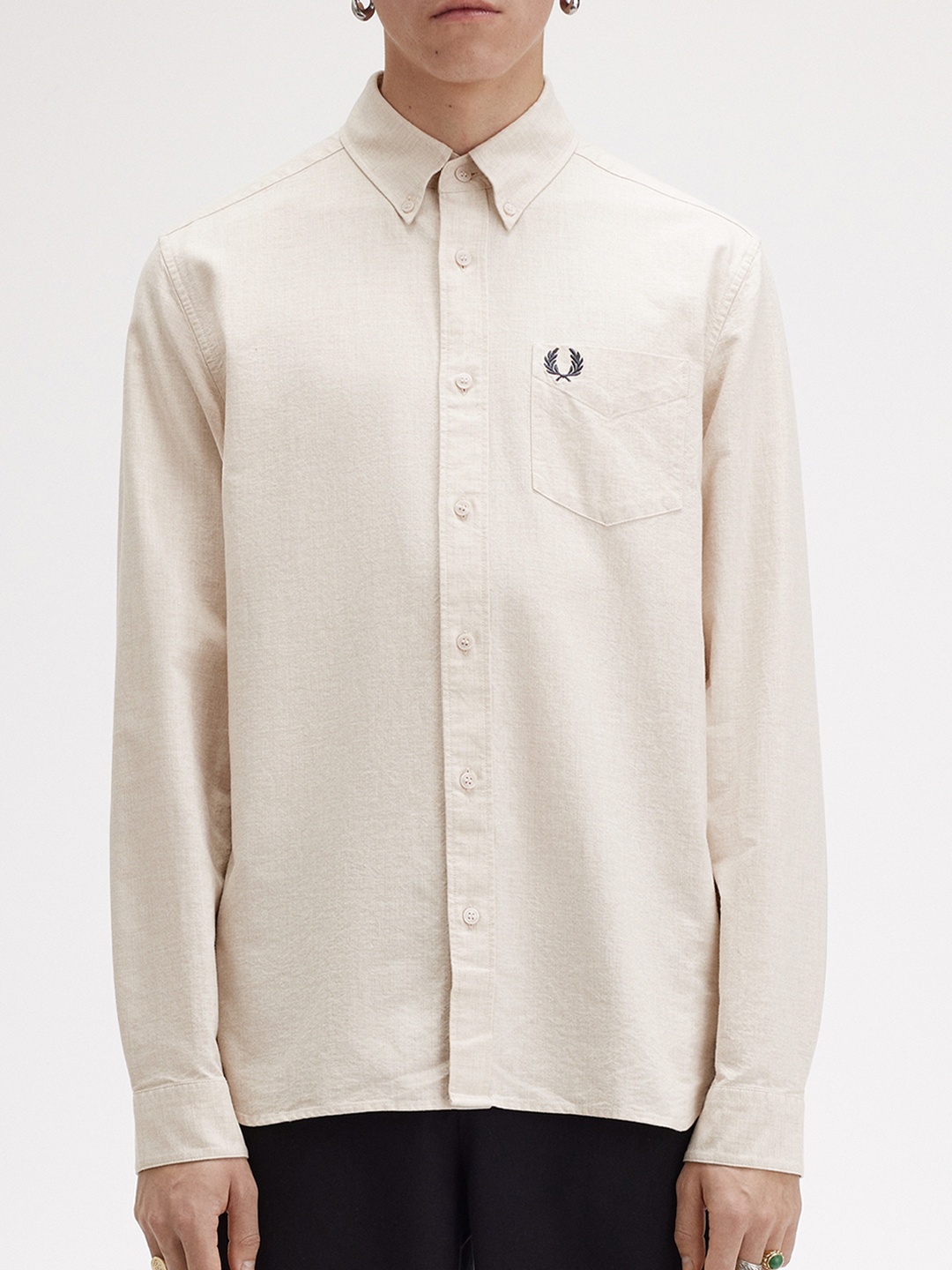 

Fred Perry Men Slim Fit Solid Cotton Casual Shirt, Cream