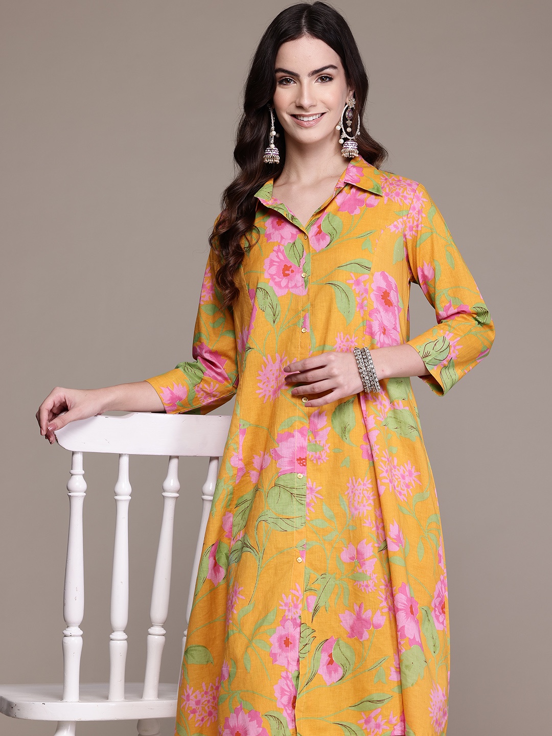

Readiprint Floral Printed Pure Cotton Kurta with Palazzos, Mustard