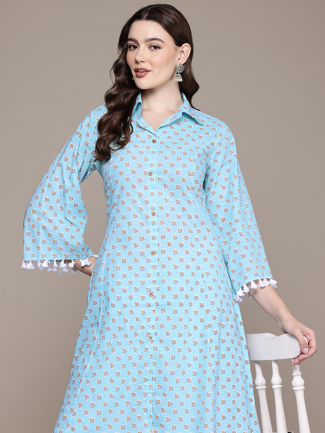 

Readiprint Floral Printed Pure Cotton Kurta with Trousers, Blue