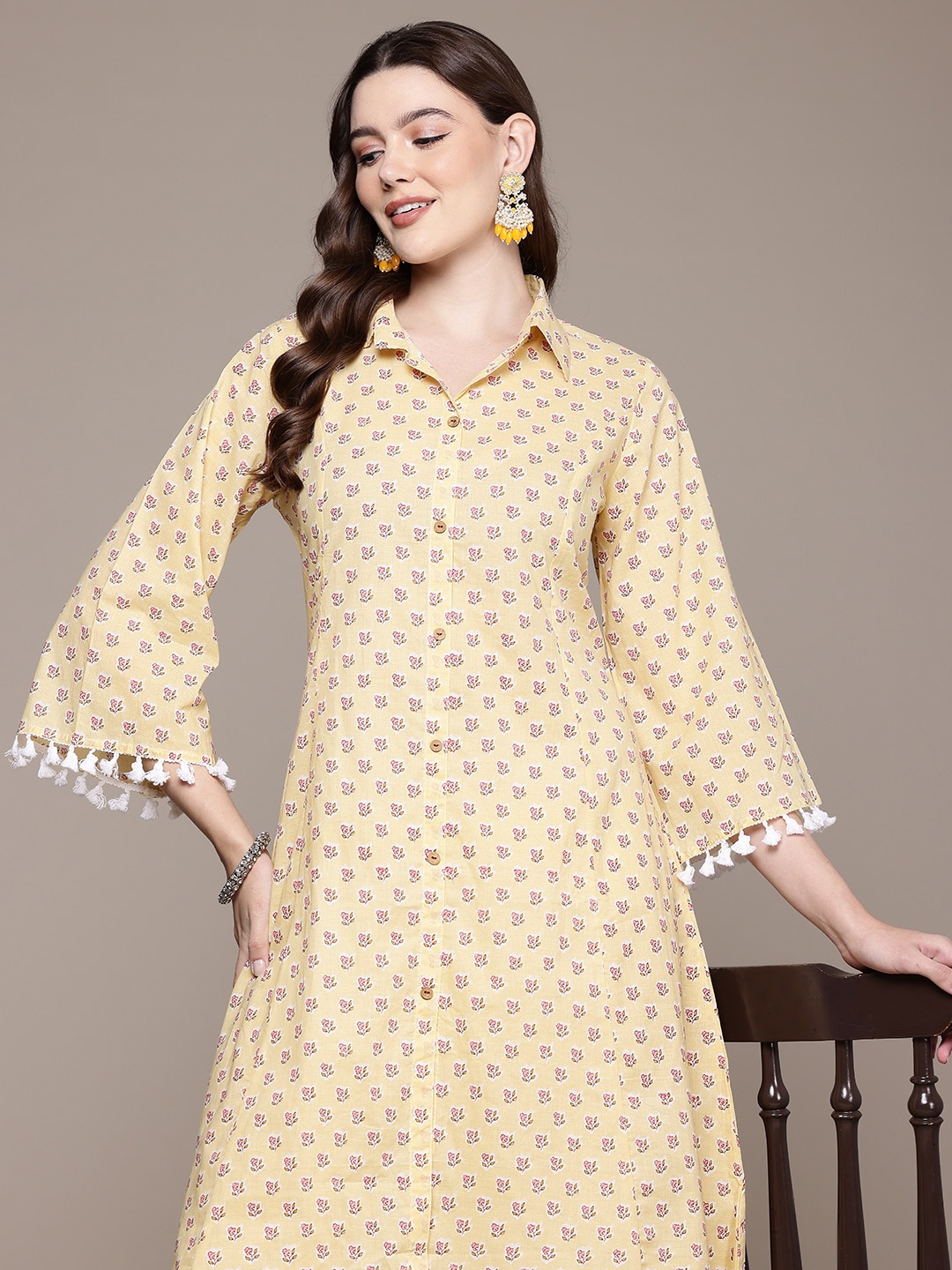 

Readiprint Floral Printed Regular Pure Cotton Kurta with Trousers, Yellow