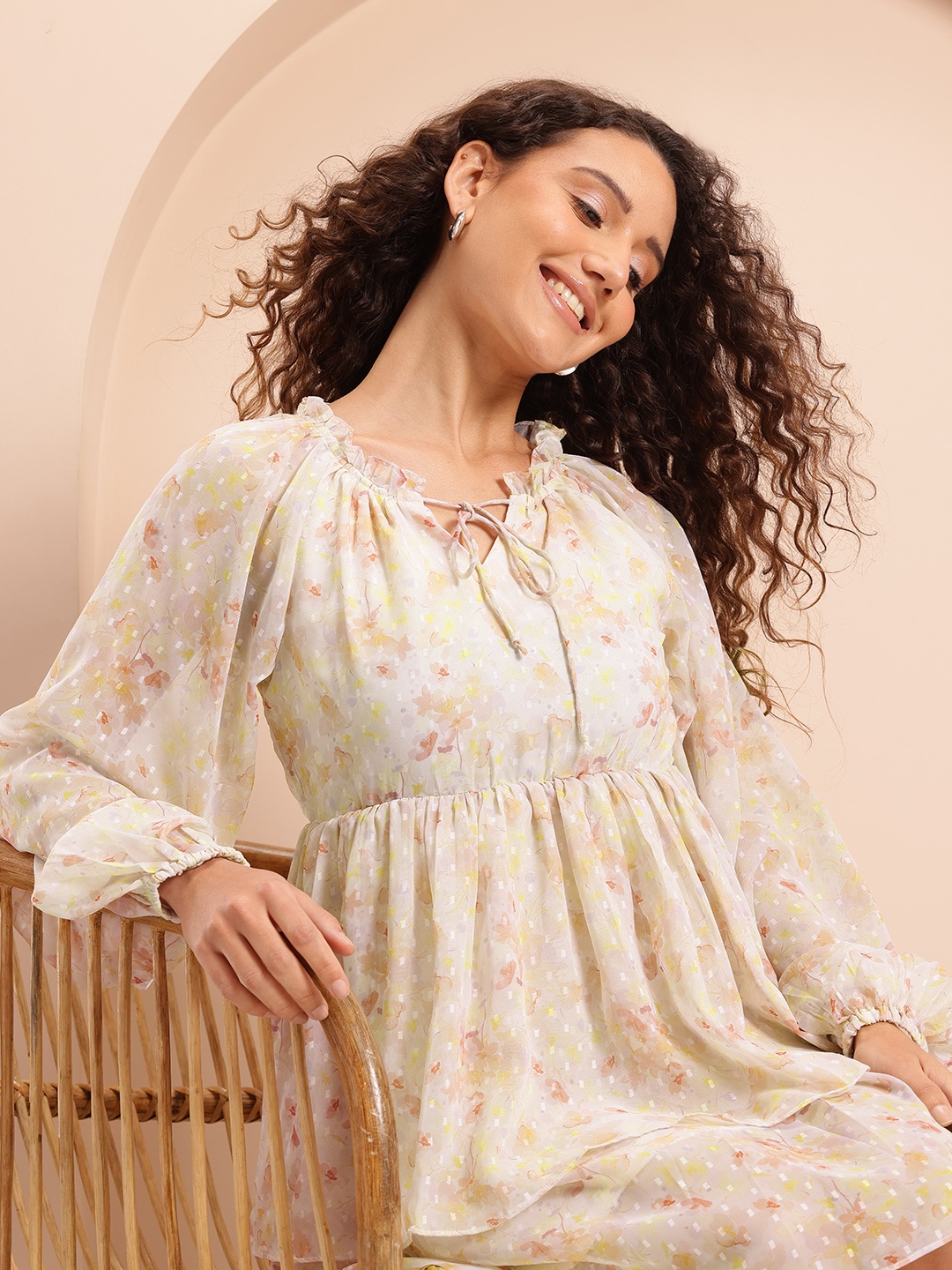 

Mast & Harbour Floral Print Layered A-Line Mini Dress, Cream