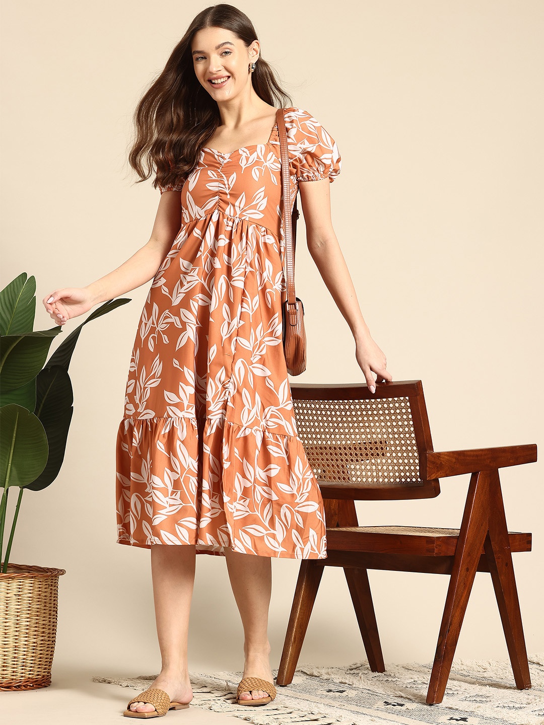 

Mast & Harbour Ruched Smocked Fit & Flare Dress, Peach