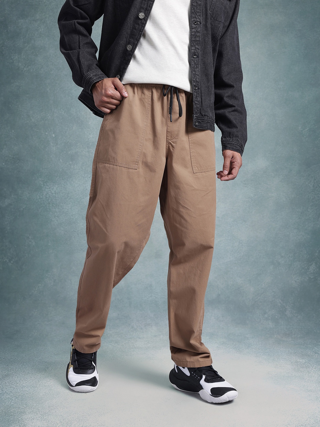 

The Roadster Life Co. Men Cotton Relaxed Trousers, Brown