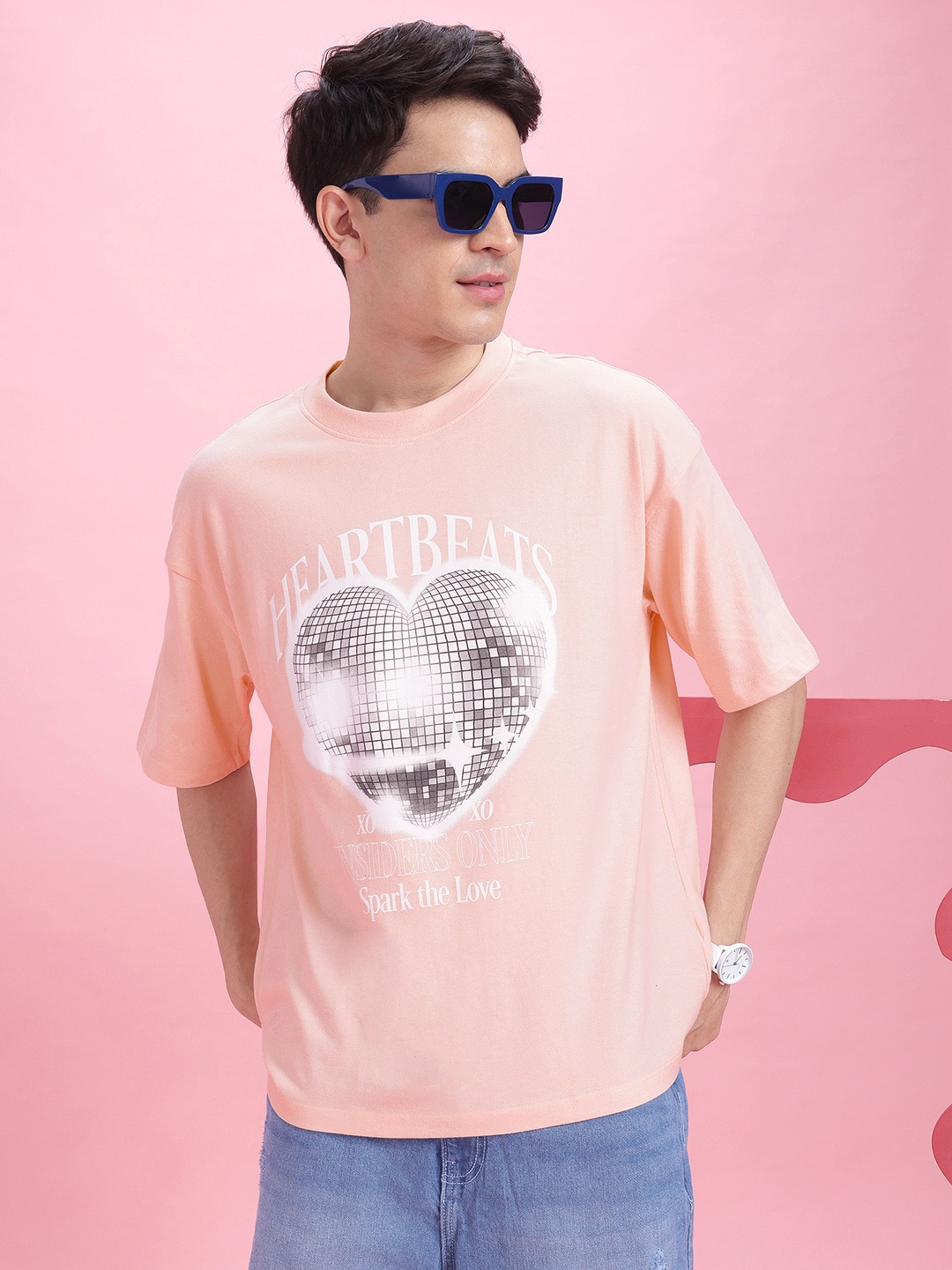 

Mast & Harbour Twin Collection Printed Drop-Shoulder Sleeves Relaxed T-shirt, Pink