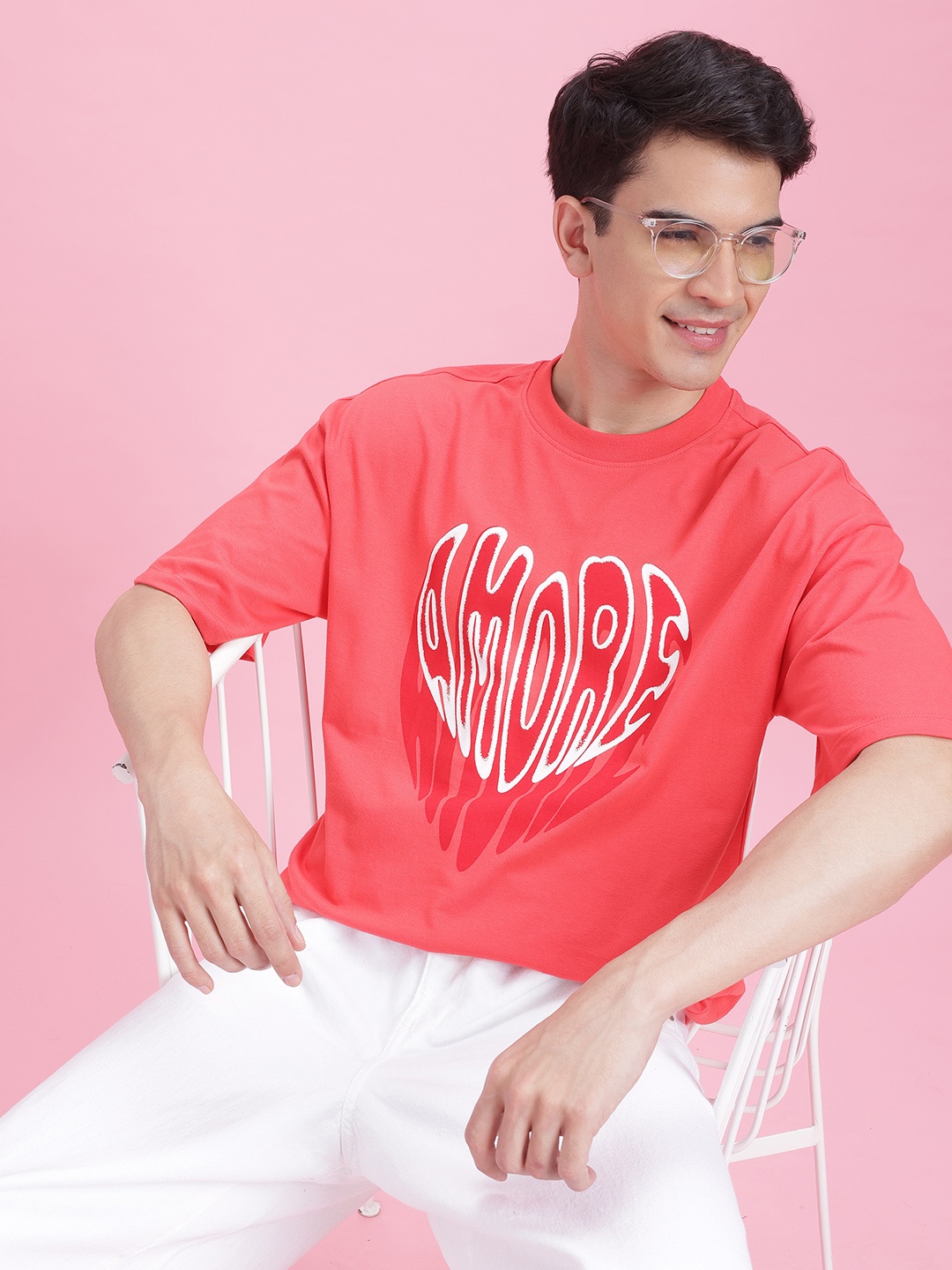 

Mast & Harbour Valentine Collection Printed Relaxed Fit T-shirt, Coral