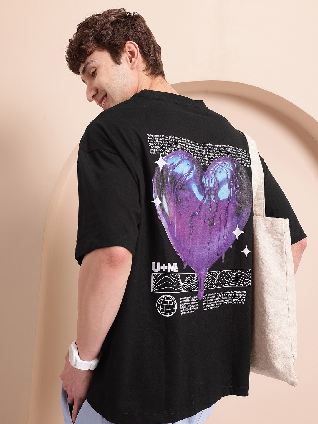 

Mast & Harbour Printed Drop-Shoulder Sleeves Relaxed T-shirt, Black