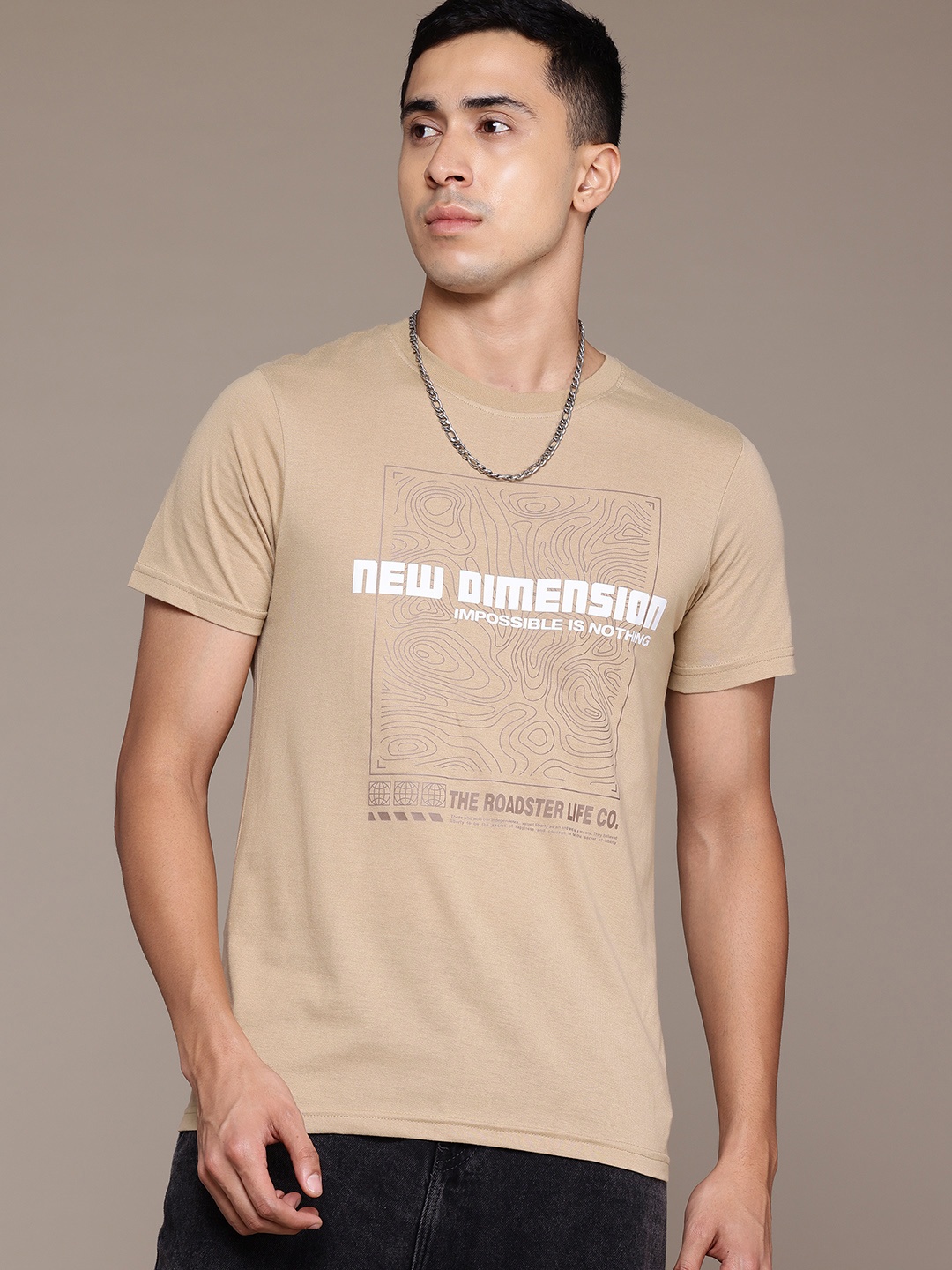 

Roadster Men Printed T-shirt, Tan