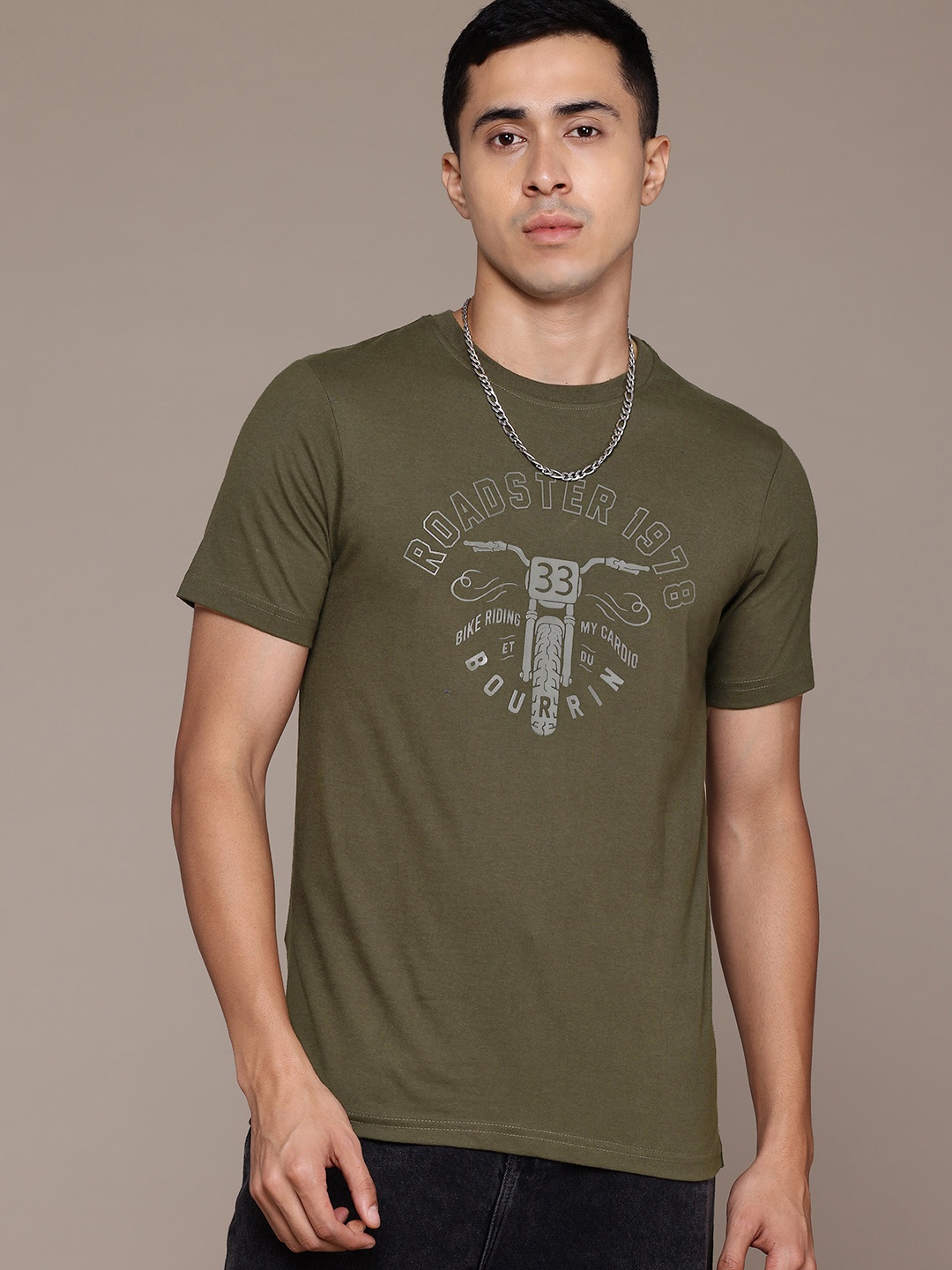 

Roadster Men Printed T-shirt, Olive