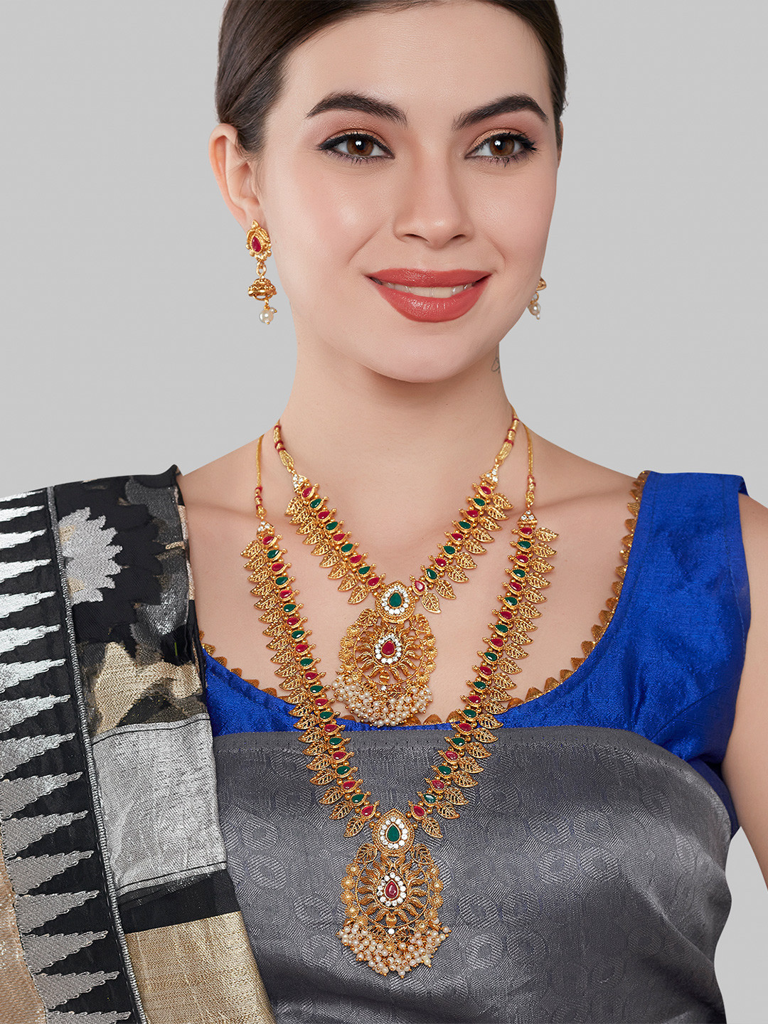 

GRLIE Stone Studded & Beaded Jewellery Set, Gold