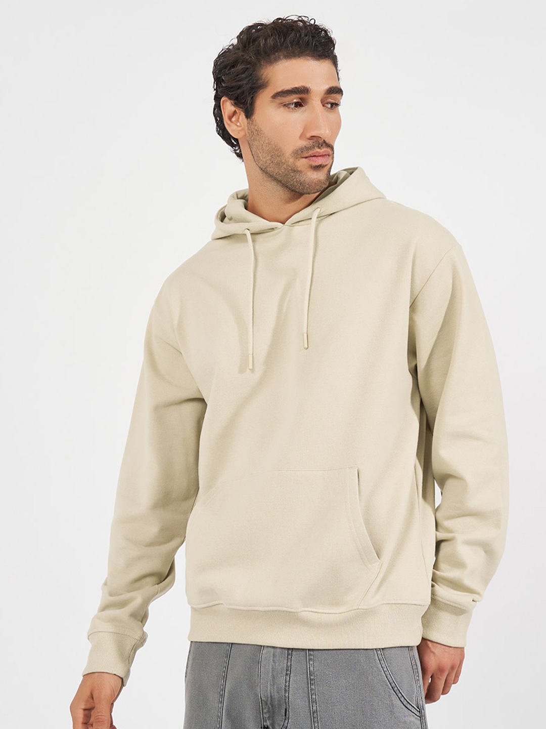 

Styli Men Solid Hooded Pullover Sweatshirt, Cream