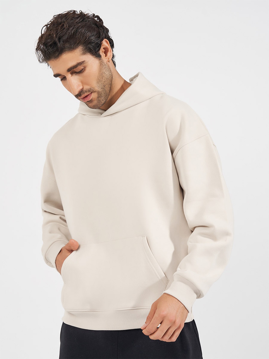 

Styli Men Solid Hooded Pullover Sweatshirt, Off white