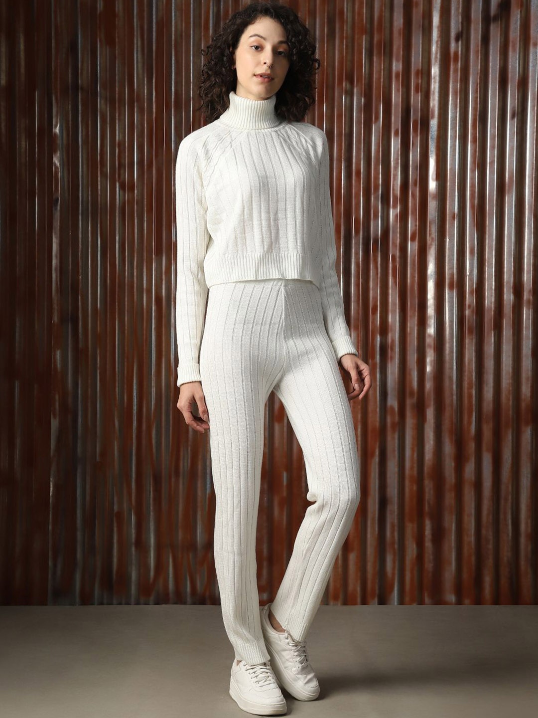 

High Star Women High neck Sweater With Trouser Co-Ords, Off white