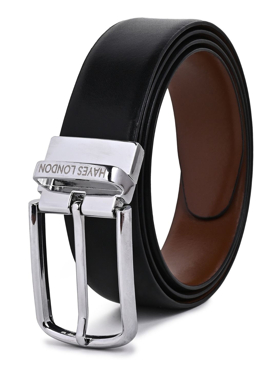 

Hayes London Men Genuine Leather Belts Reversible Durable Belt Plain, Black
