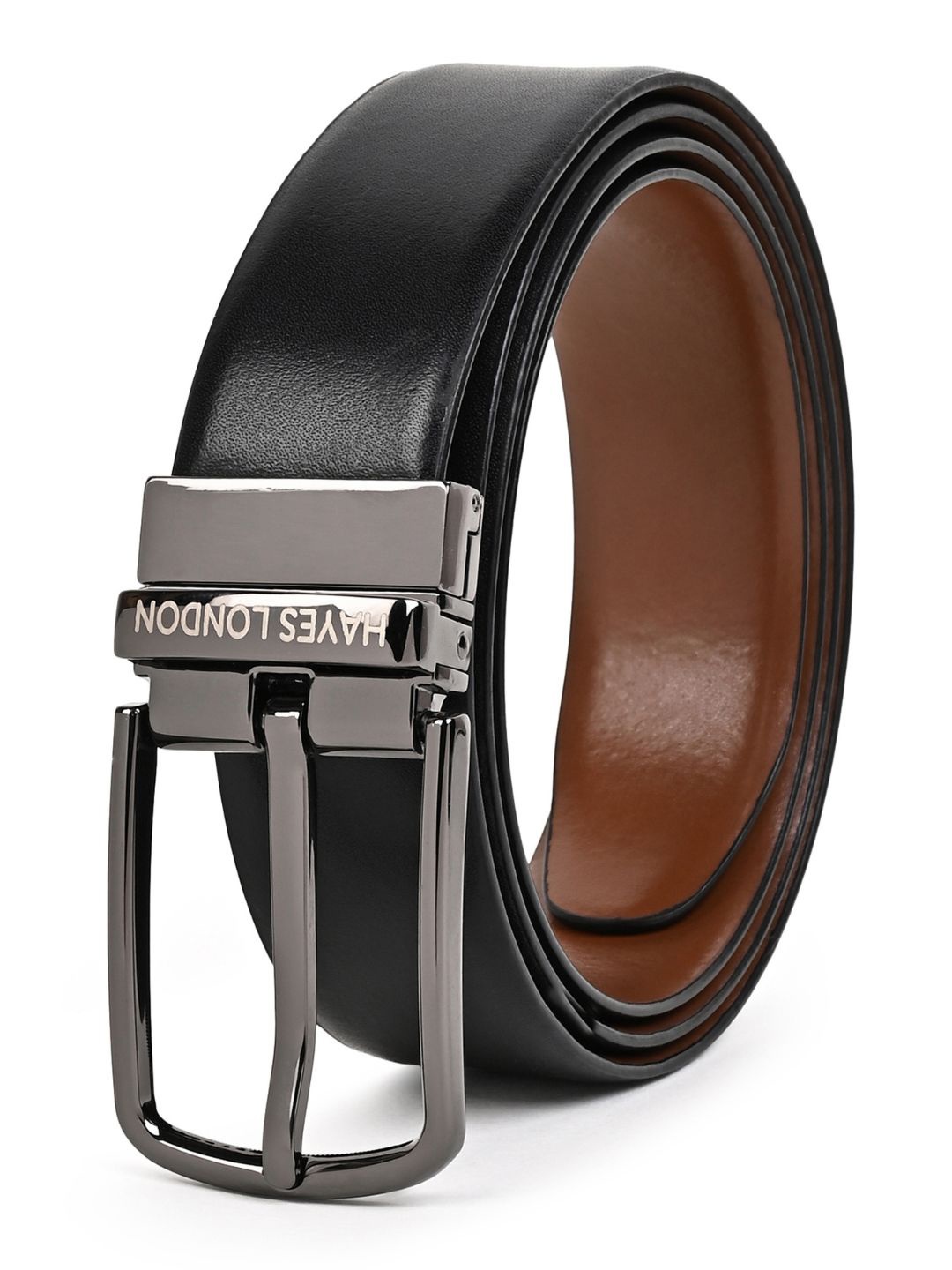 

Hayes London Men Genuine Leather Belts Reversible Durable Belt Plain, Black