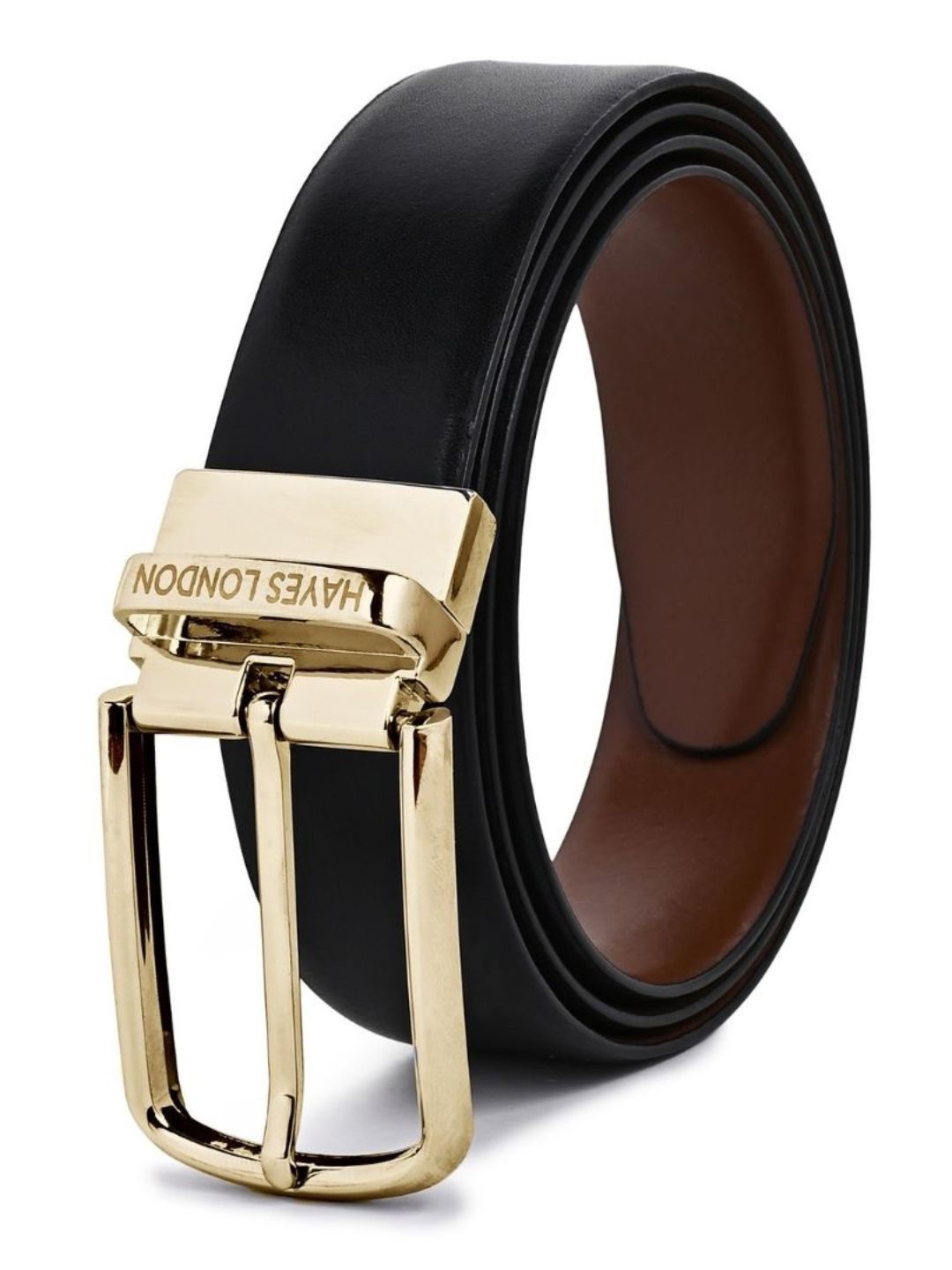 

Hayes London Men Genuine Leather Belts Reversible Durable Belt Plain, Black