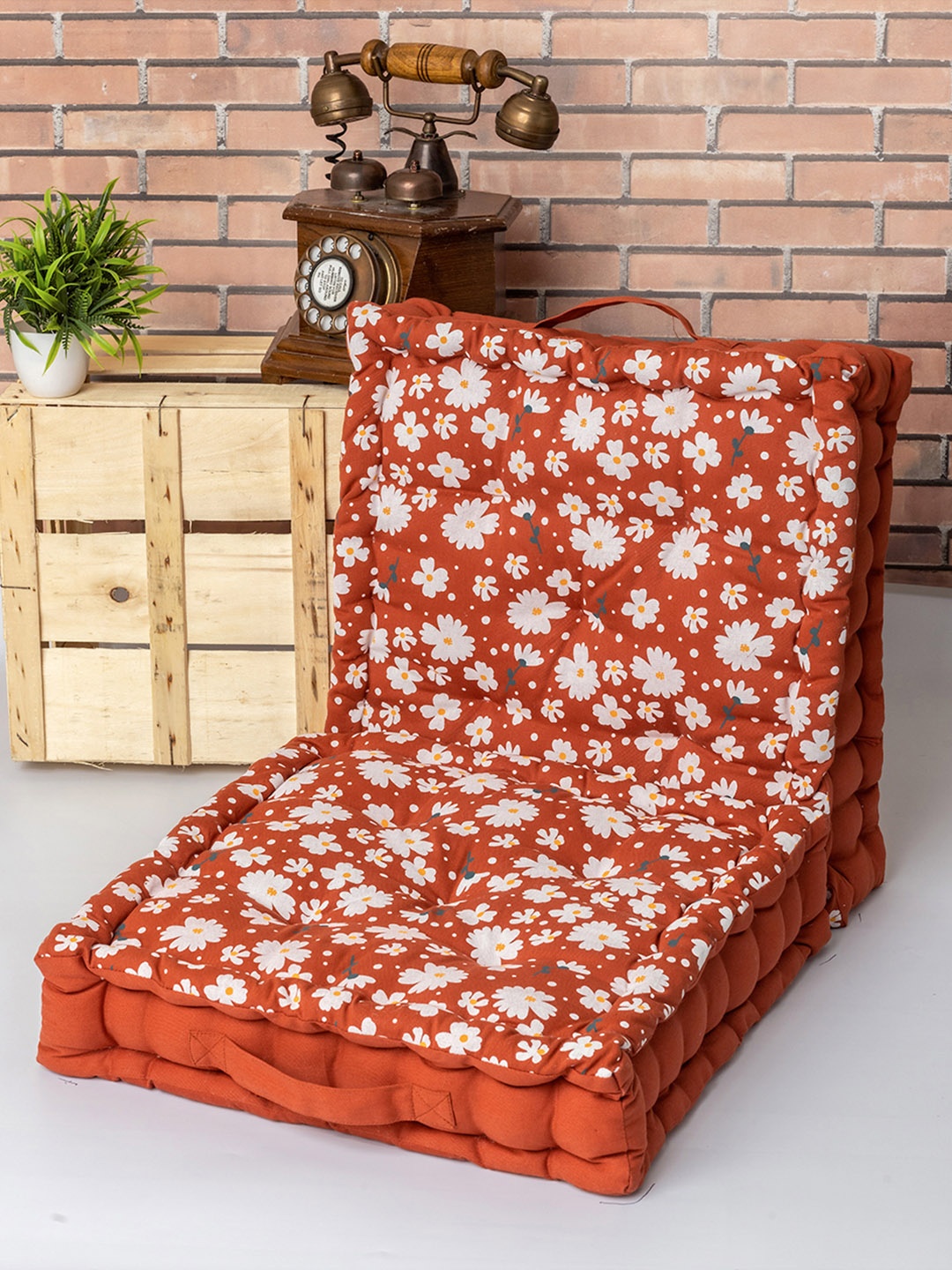 

SKANDA FAB Brown & White 2 Pieces Printed Floor Cushion