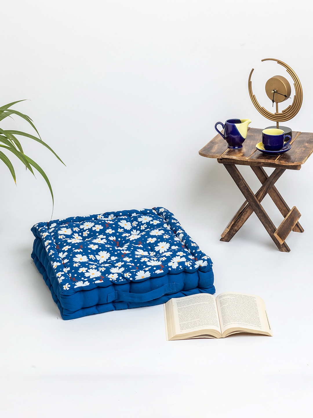 

SKANDA FAB Blue & White Floral Printed Cotton Floor Cushions