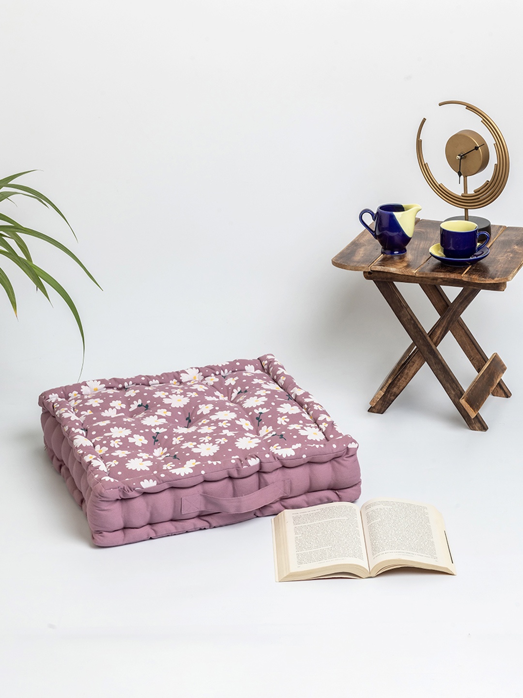 

SKANDA FAB White & White Floral Printed Cotton Floor Cushions, Violet