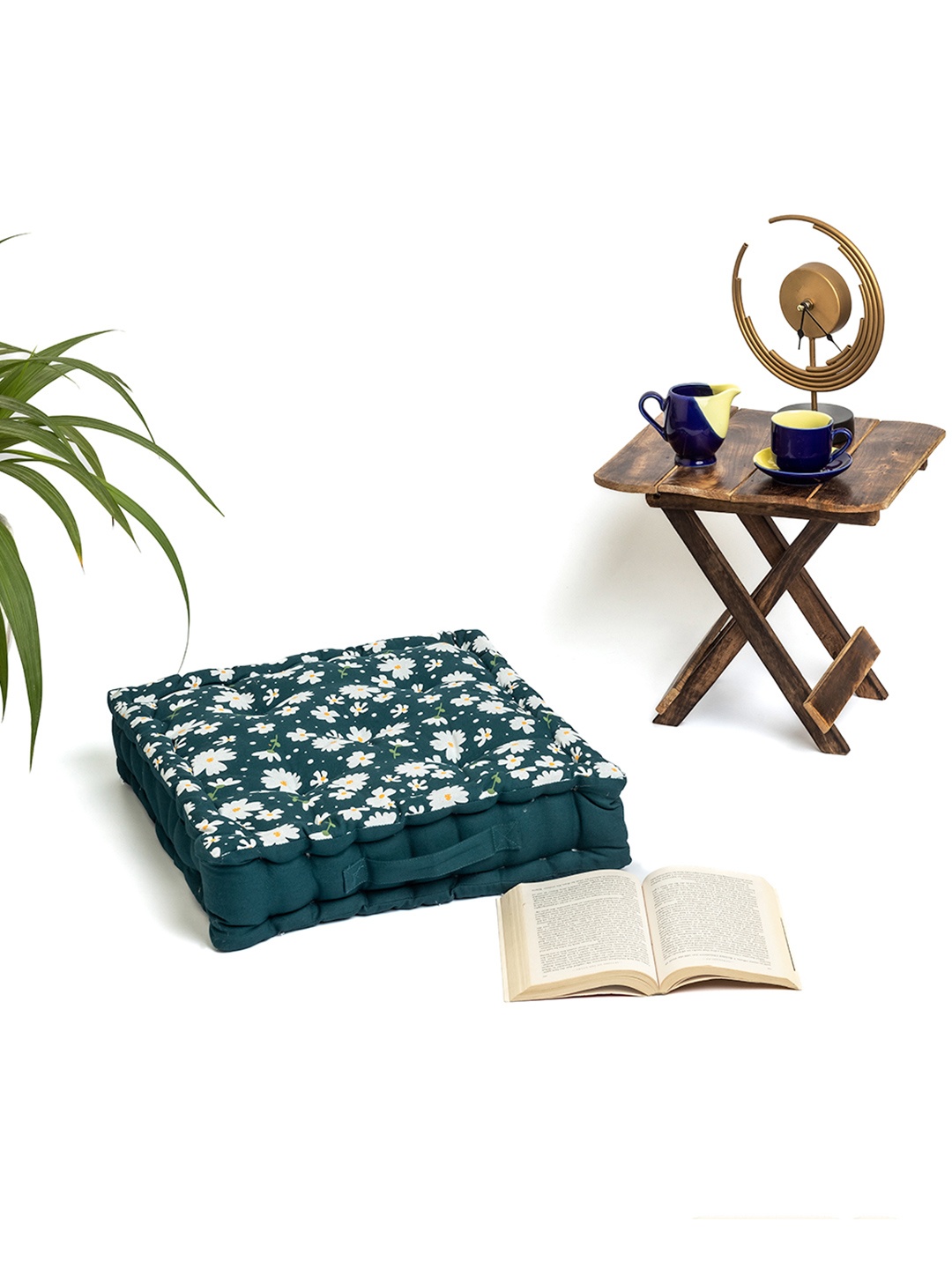

SKANDA FAB Green & White Floral Printed Floor Cushions