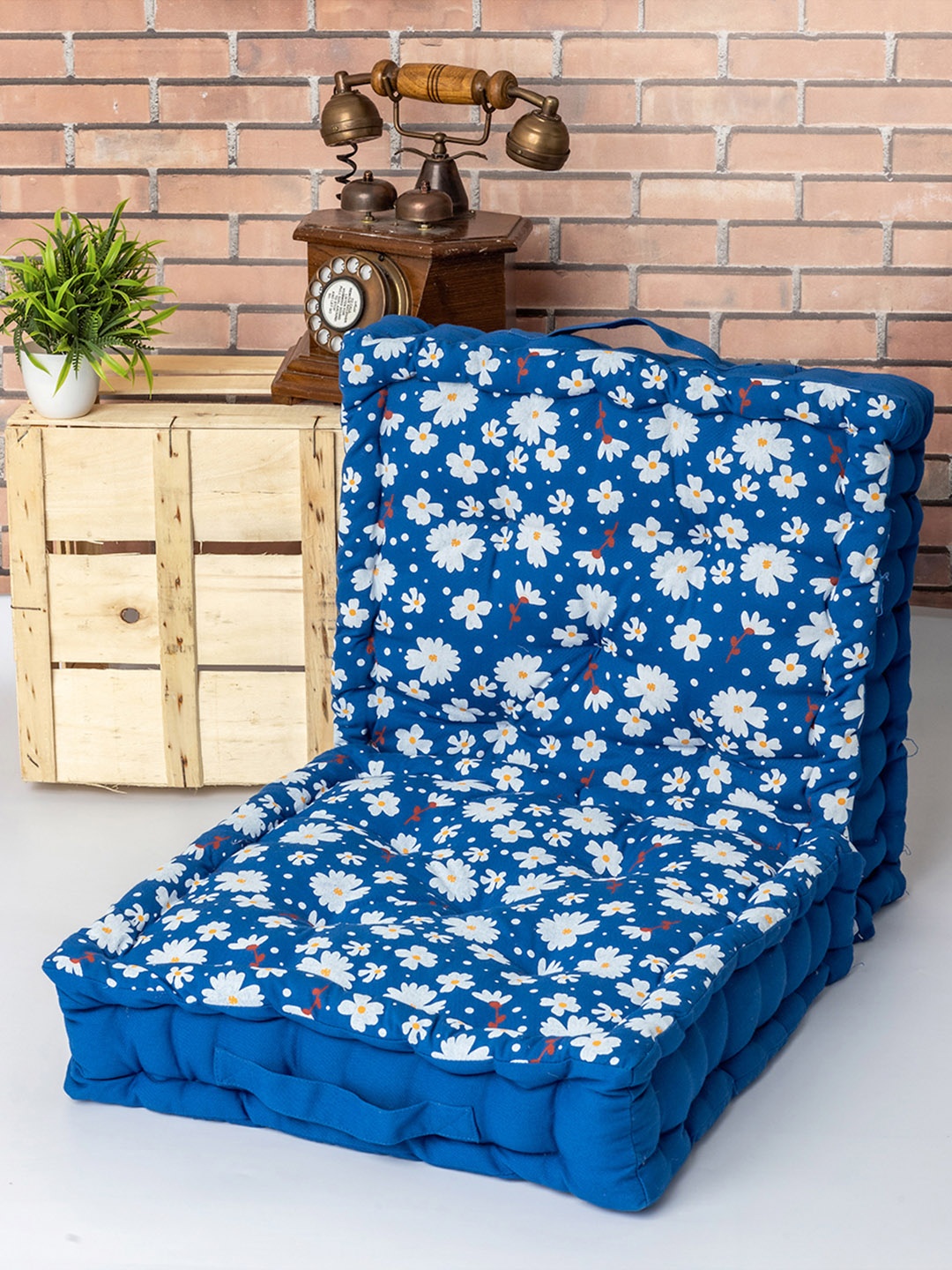 

SKANDA FAB Blue & White 2 Pieces Floral Printed Pure Cotton Floor Cushions
