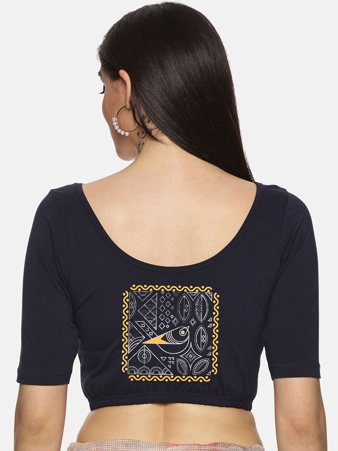 

NOT YET by us Women Non-Padded Stretch Saree Blouse, Navy blue