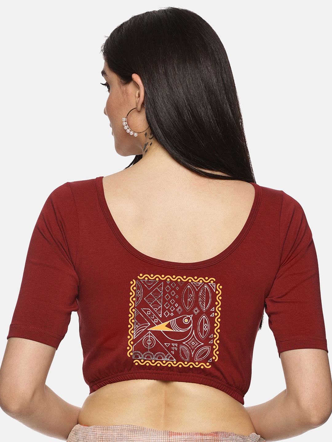 

NOT YET by us Pluse Size Non-Padded Stretchable Saree Blouse, Maroon