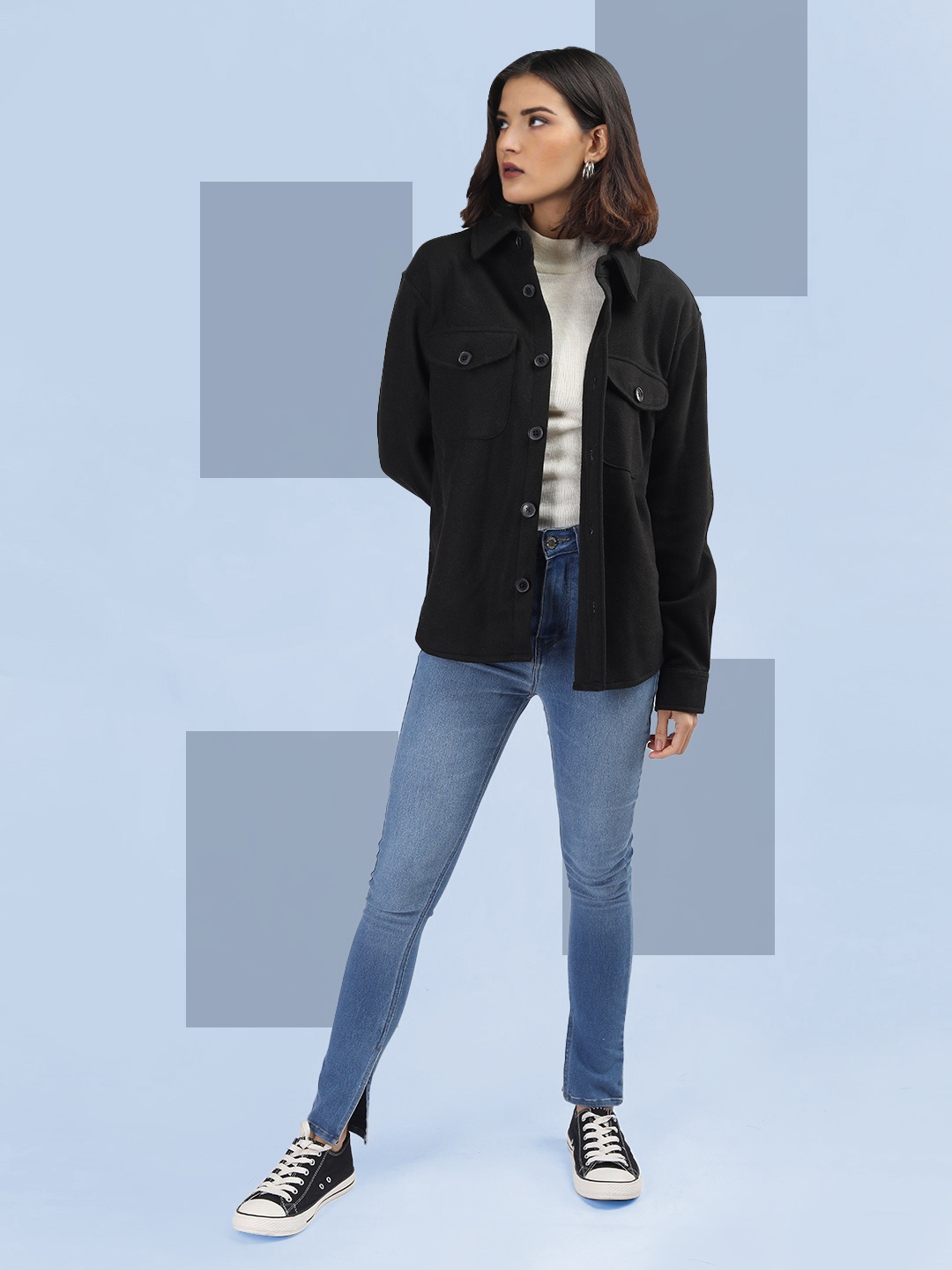 

The Roadster Lifestyle Co Women Spread Collar Open Front Jacket, Black