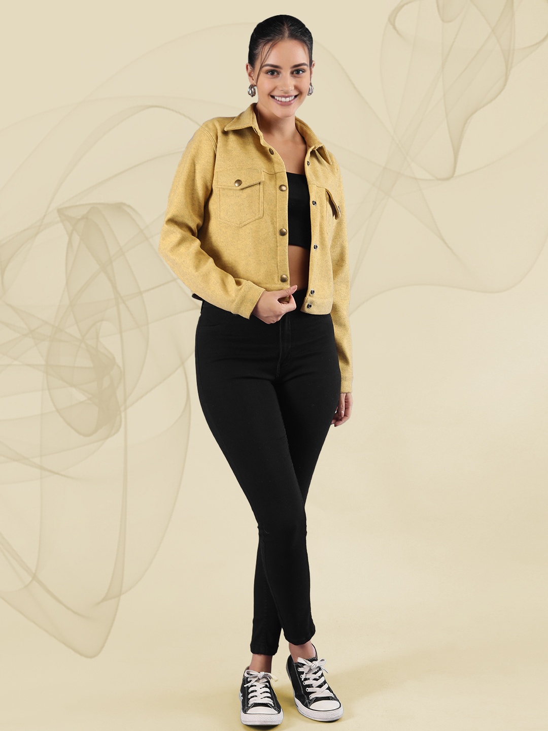

The Roadster Lifestyle Co. Yellow Spread Collar Woollen Crop Tailored Jacket