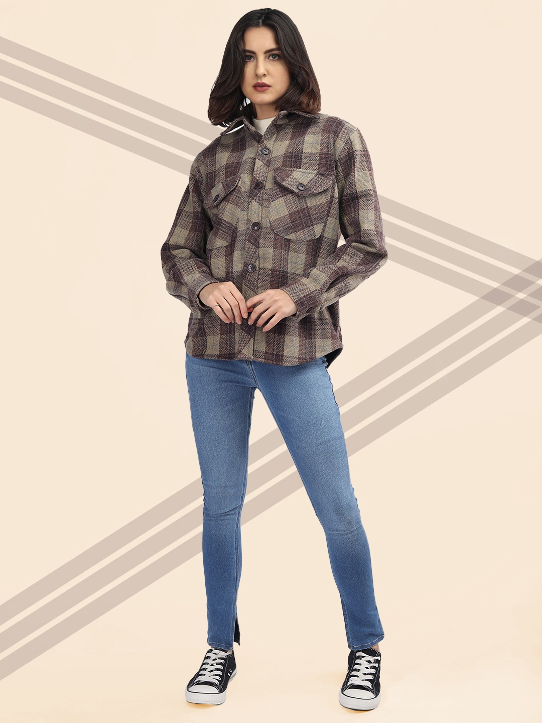 

The Roadster Lifestyle Co. Women Checked Casual Shirt, Beige