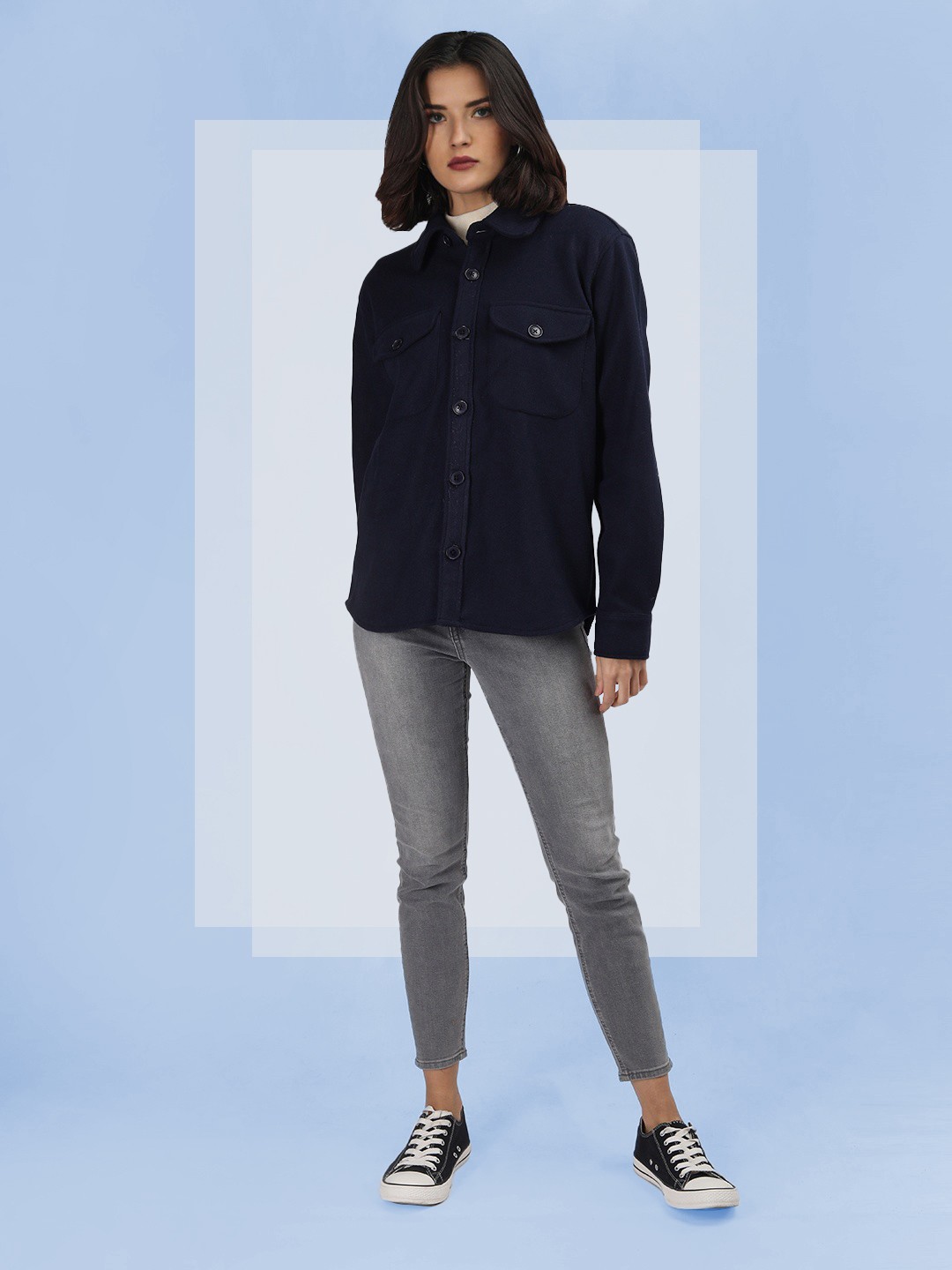

The Roadster Lifestyle Co. Women Spread Collar Regular Fit Long Sleeve Shirt, Navy blue