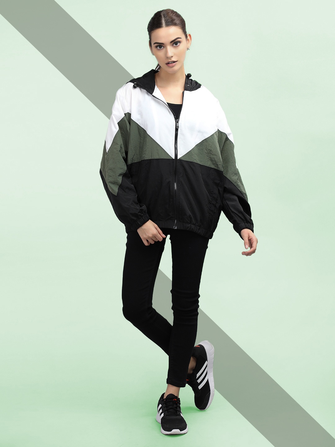 

The Roadster Lifestyle Co. Women Colorblocked Hooded Sporty Jacket, White