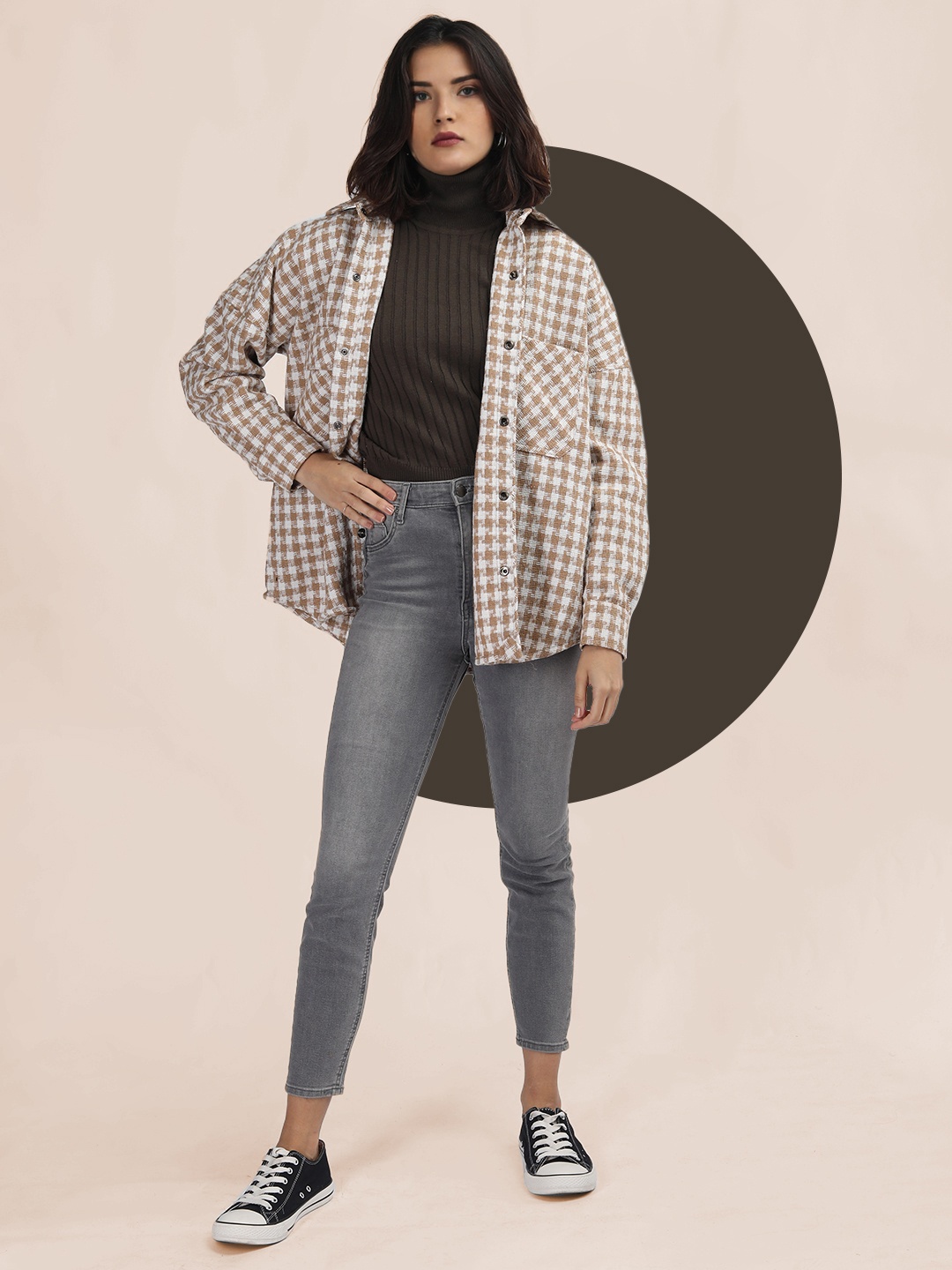 

The Roadster Lifestyle Co Women Checked Woollen Shacket, White