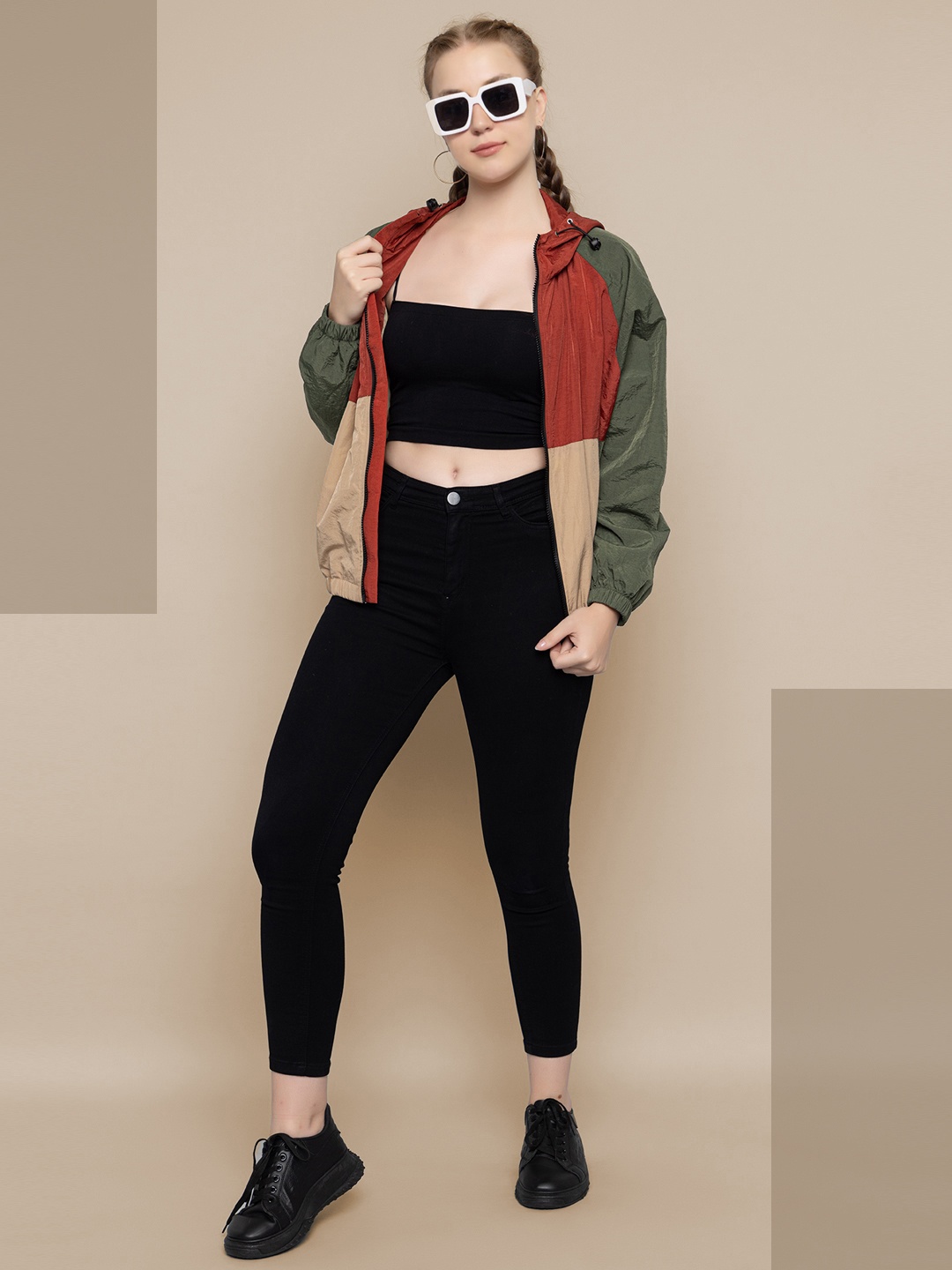 

The Roadster Lifestyle Co. Women Green Colorblocked Anti-Micro Bacterial Sporty Jacket, Rust