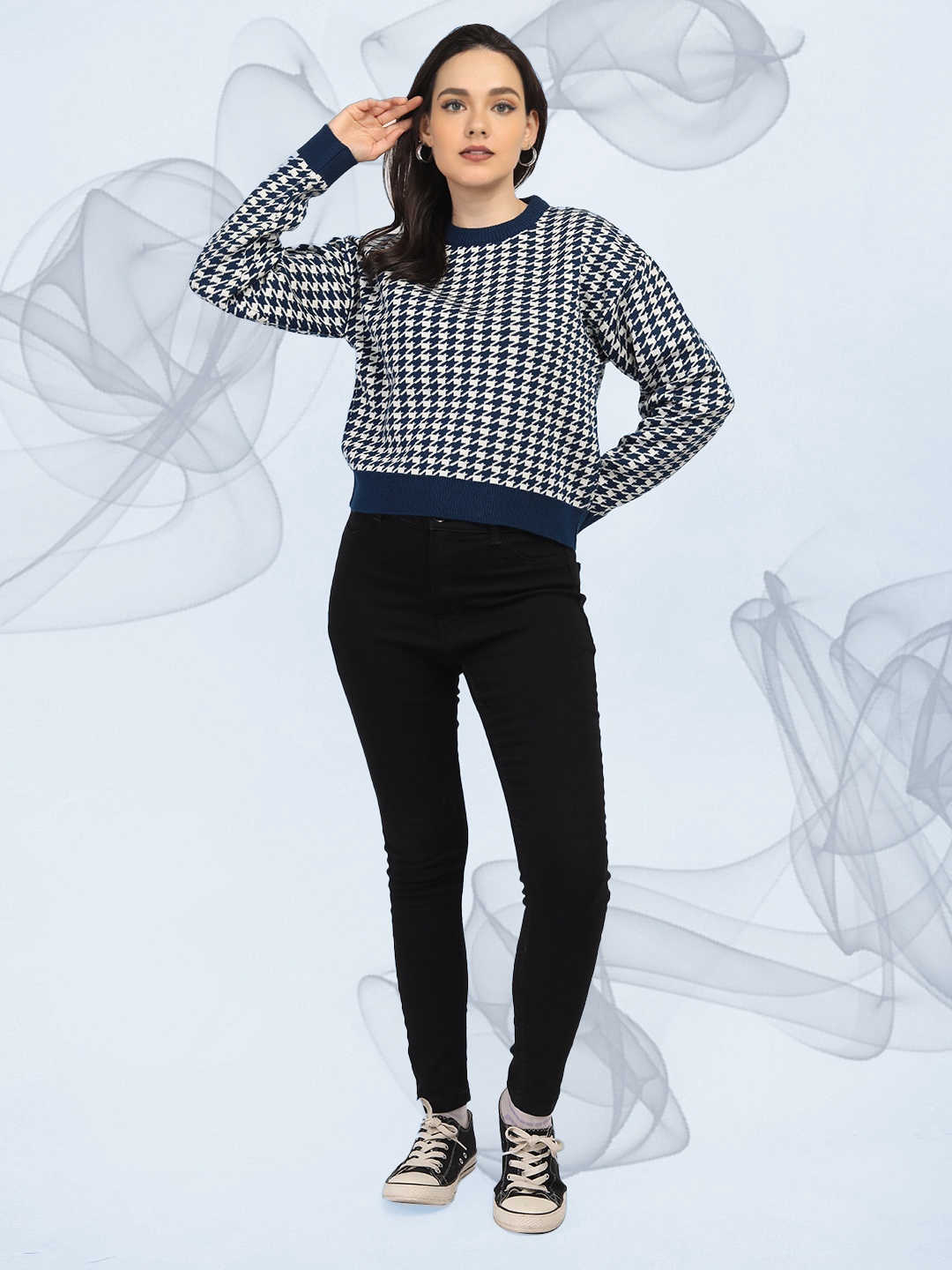 

The Roadster Lifestyle Co. Women Self Design Woollen Crop Pullover Sweater, Blue