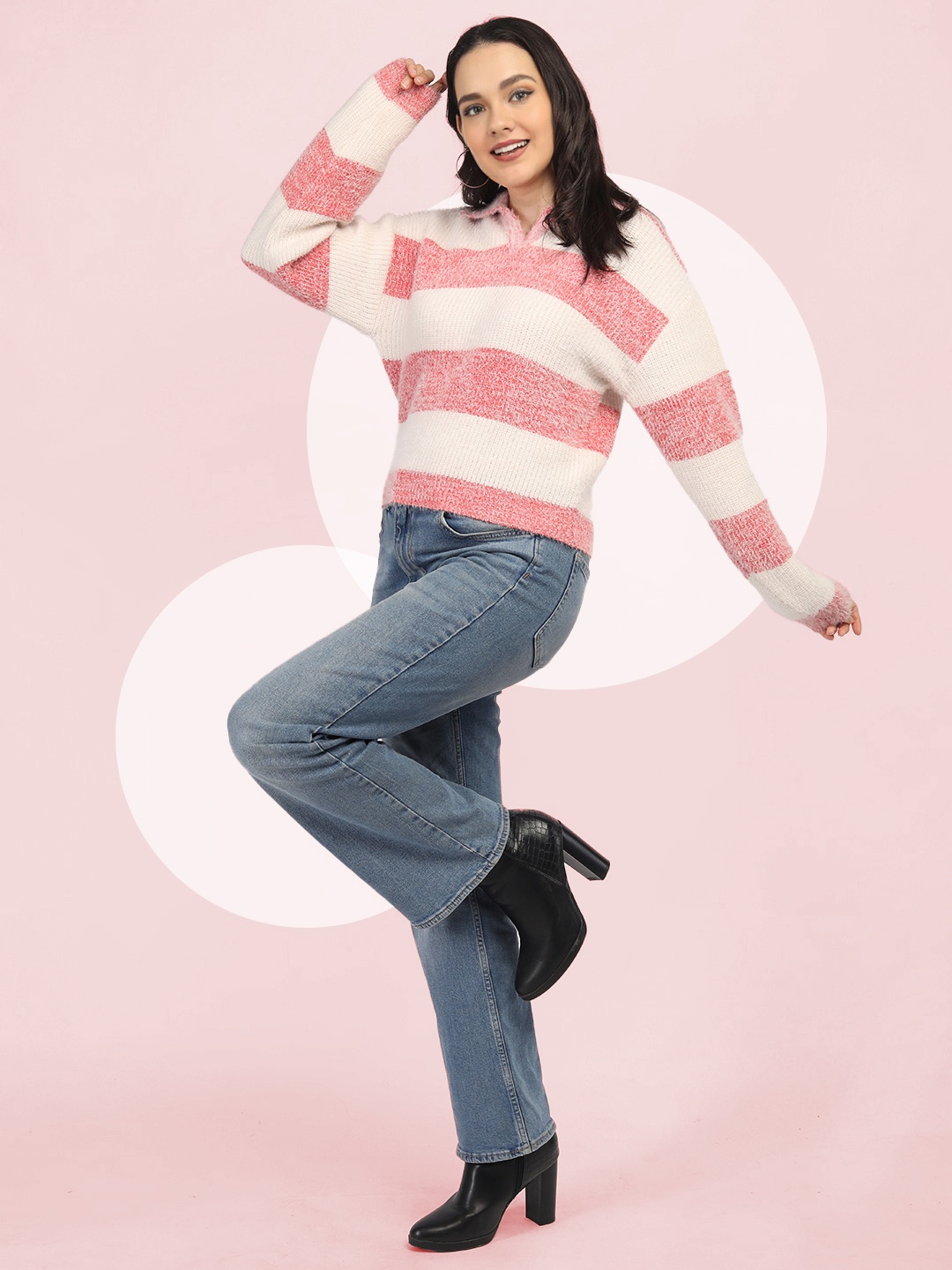 

The Roadster Lifestyle Co Women Colourblocked Woollen Pullover, Pink