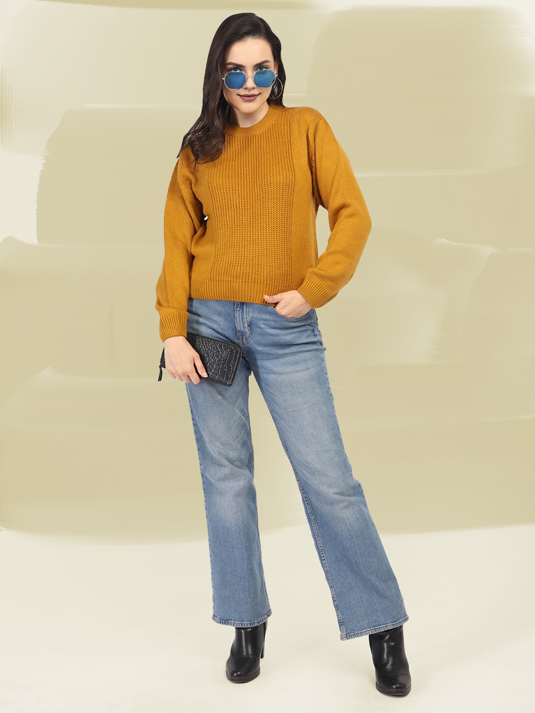 

The Roadster Lifestyle Co Women Round Neck Pullover Sweater, Mustard