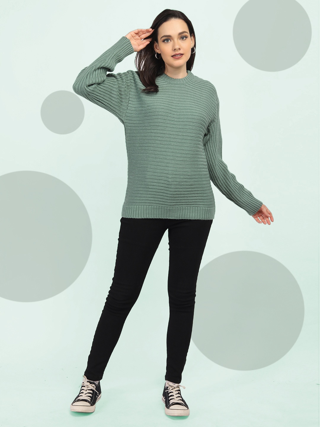 

The Roadster Lifestyle Co Woolen Round Neck Pullover Sweater, Green