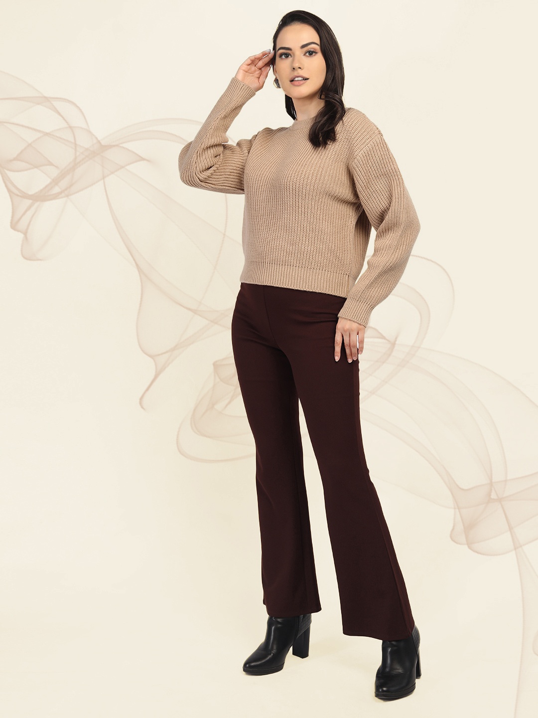 

The Roadster Lifestyle Co Women Round Neck Pullover Sweater, Beige