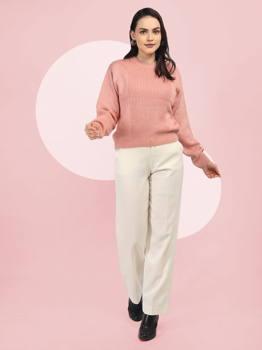 

The Roadster Lifestyle Co Women Round Neck Pullover Sweater, Pink
