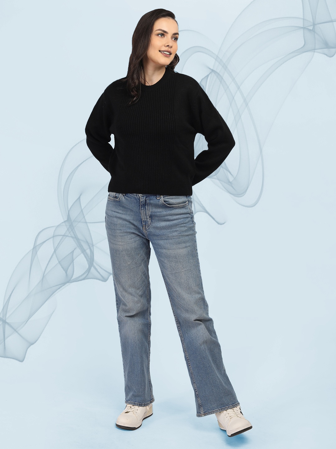 

The Roadster Lifestyle Co Women Round Neck Pullover Sweater, Black